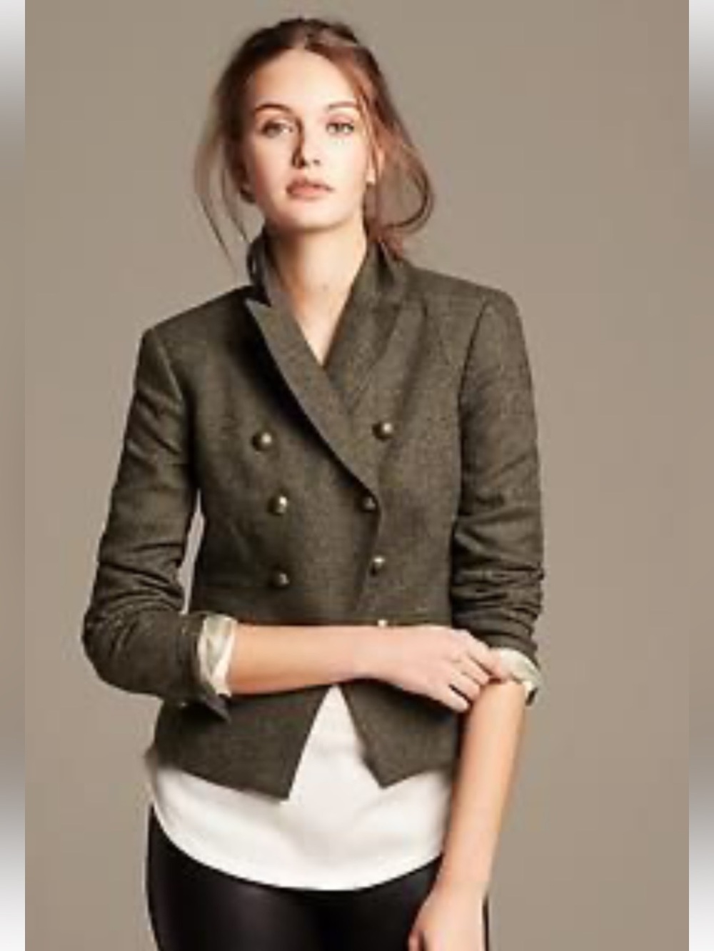 BANANA REPUBLIC tweed double-breasted wool blend, military- inspired blazer-12